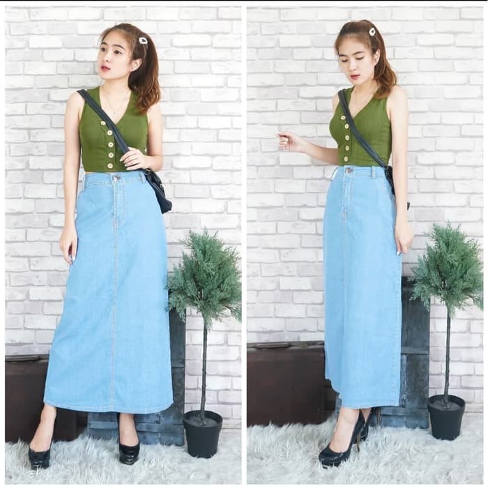 [Rok velo jeans soft RO]Rok wanita jeans washed biru muda