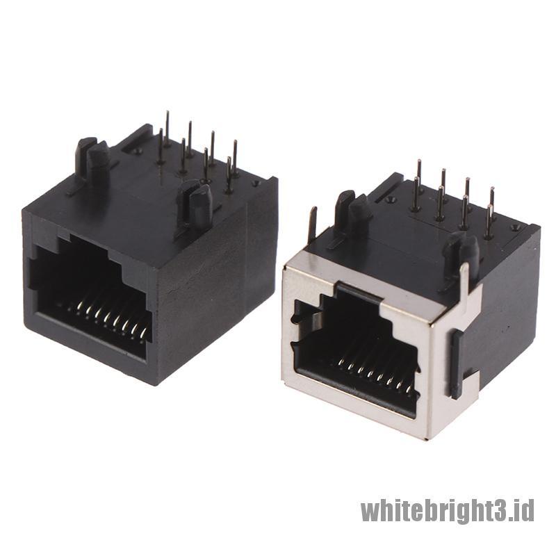 &lt; White3 &gt; 10PCS Konektor Jack Papan PCB Female Sudut Kanan 8 Pin RJ45 Bahan Metal