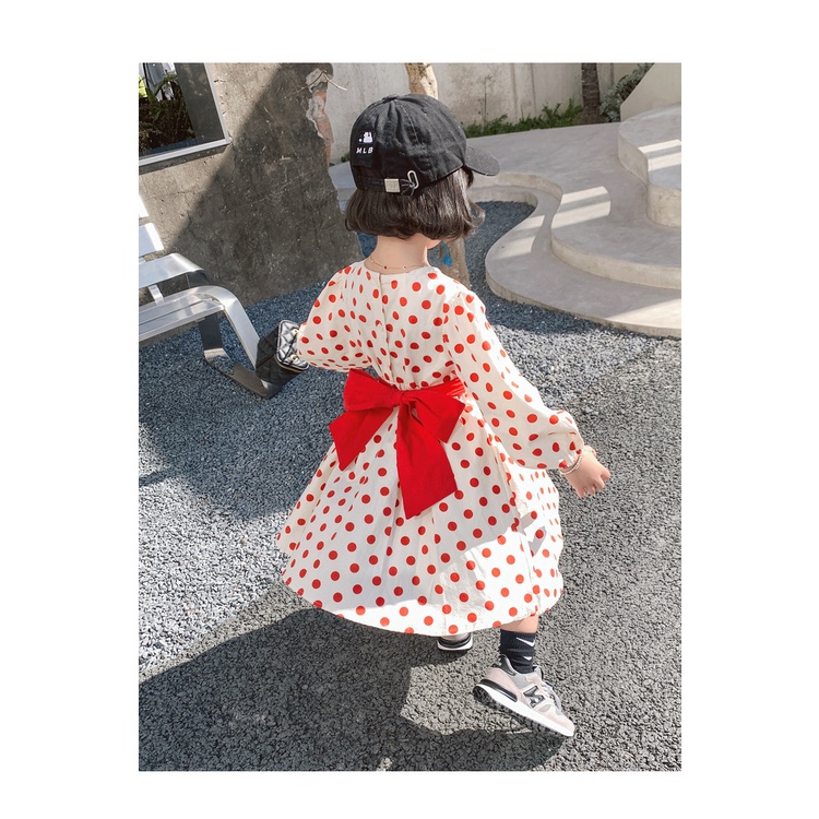 Meonky Official Shop Big Ramadhan Sale Baju Anak Perempuan Lengan Panjang Dress Pita Motif Polkadotte Made In Import ,100% Bahan Katun Yang Kualitas Premium Cocok Untuk Anak Usia 3 tahun Sampai 4 Tahun (G - 5)-6