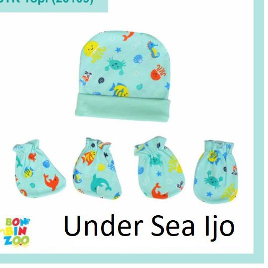 Bonbinzoo 1set topi + sarung tangan + kaki SNI perlengkapan anak / bayi-STK BBZ  SEA HIJAU