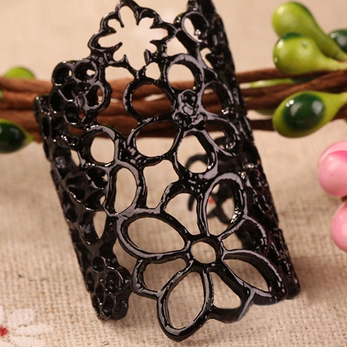 Hu Hu Hu Hu Hu Alat Bantu Pasang Kacamata♡ Cincin Wanita Model Terbuka Bahan Alloy Desain Bunga Hollow Adjustable Untuk Pestaprom