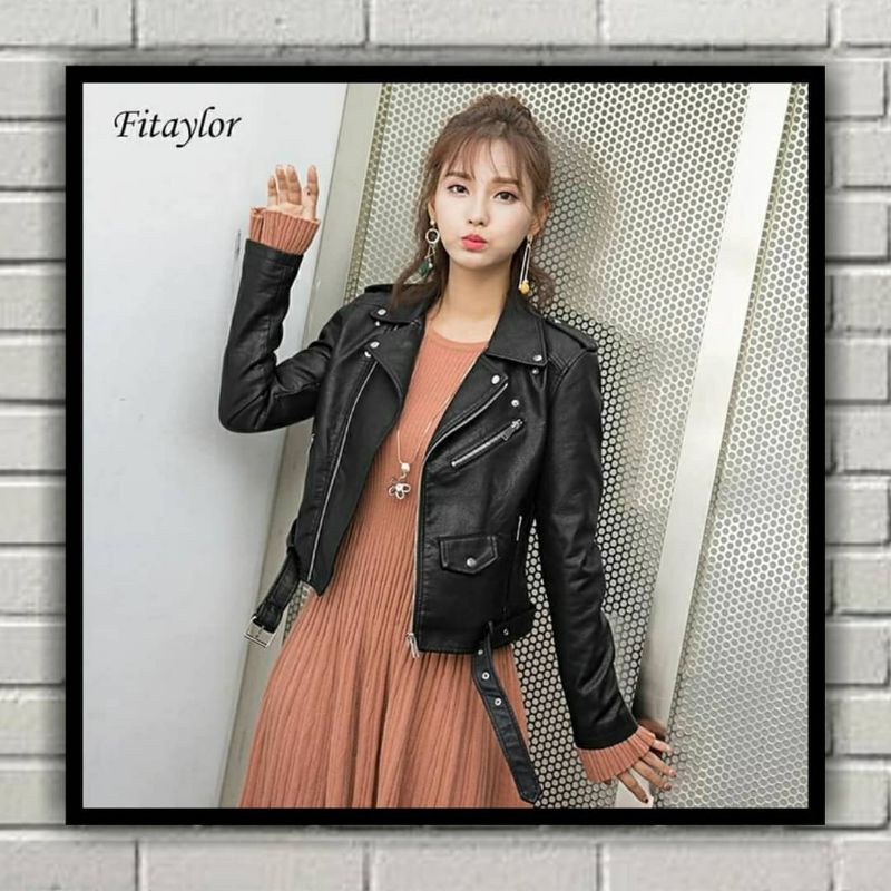 Jaket Ramones wanita korea / Jaket kulit korea murah / Jaket kulit blackpink