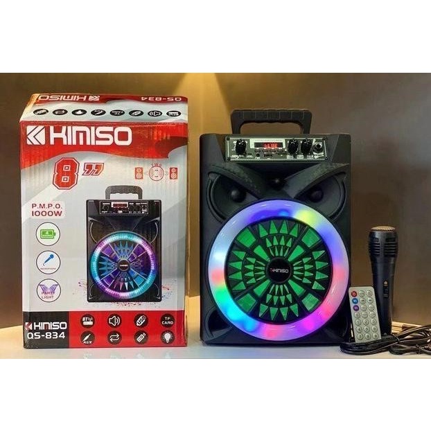Speaker 8 Inch Karaoke Portable Kimiso QS-834 Bluetooth Free Microphone + Remote