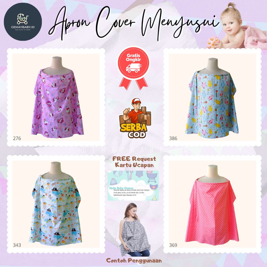 Apron Cover Menyusui Bayi Motif Hello Kitty Baju Menyusui MPASI Susu Bayi Apron Menyusui Melingkar
