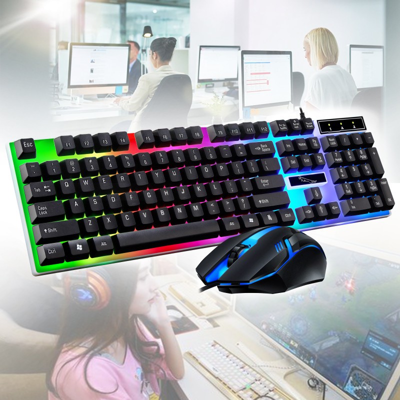 Bonkyo Paket Gaming Keyboard dan Mouse  RGB / Set Gaming Mouse dan Keyboard USB Cable RGB-KB1/Hitam