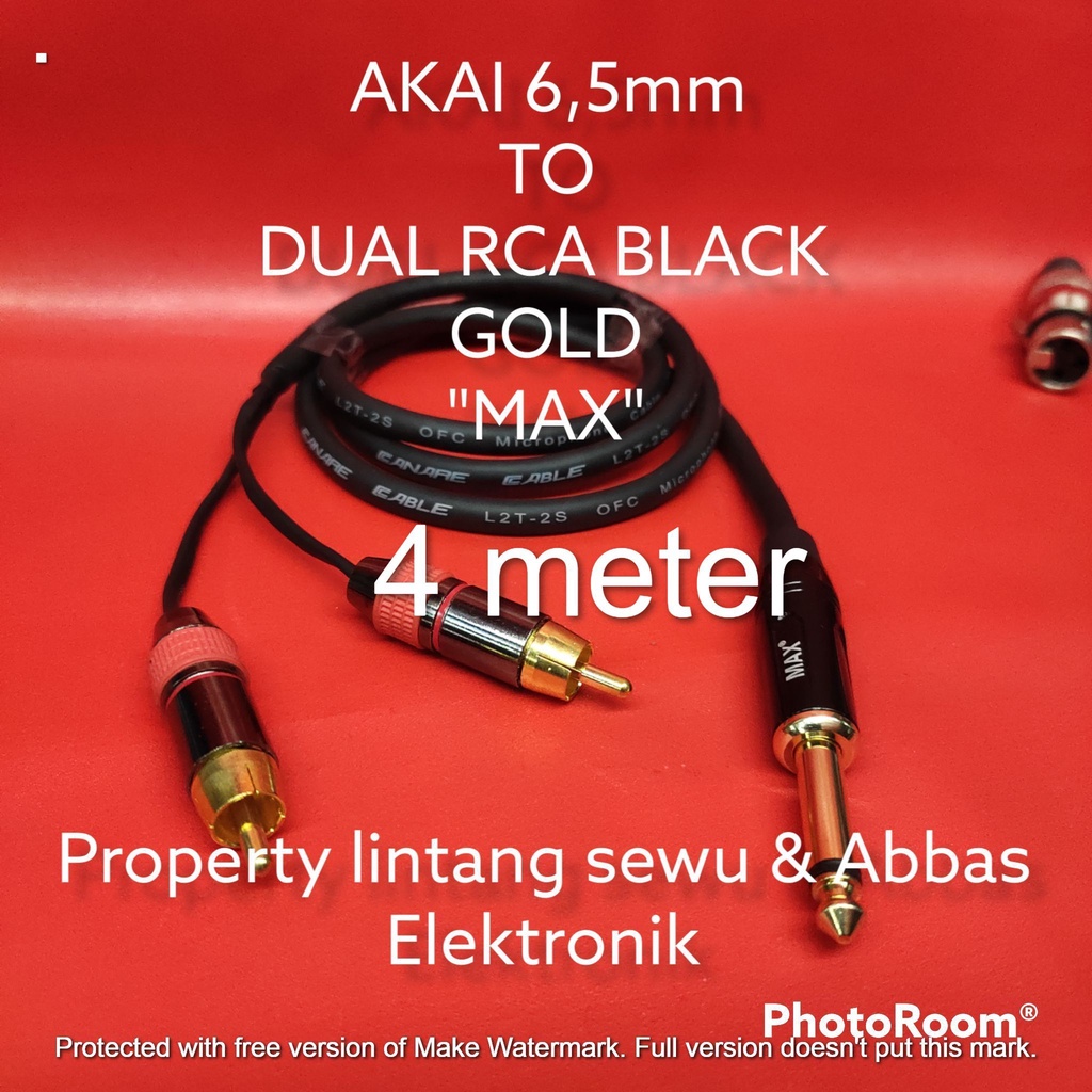 KABEL JEK AKAI 6,5MM MAX TO DUAL RCA BLACK GOLD 4 METER