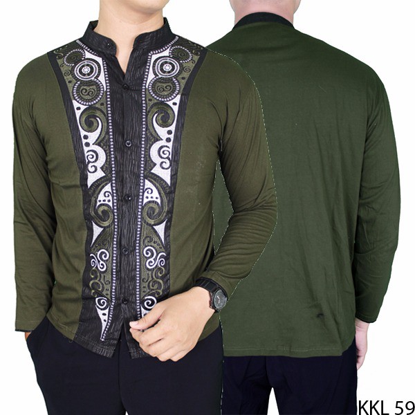 promo Baju Koko Motif Bordir Hijau Lumut - KKL 59 - Hijau Tua, M murah kualitas bagus