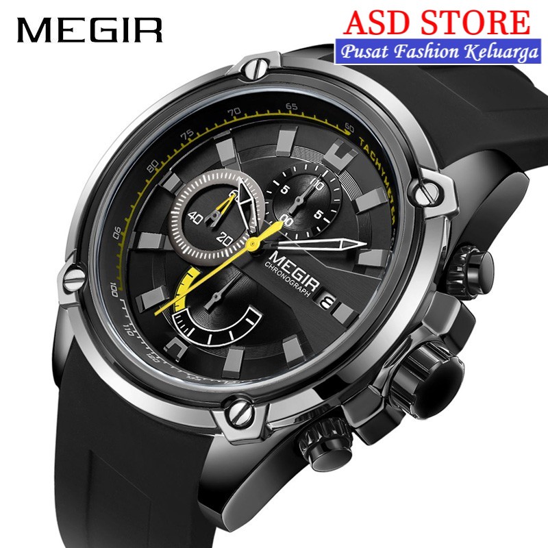 • ASD STORE ™ • MEGIR 2086 Jam Tangan Pria Tali Silicon Crono Aktif