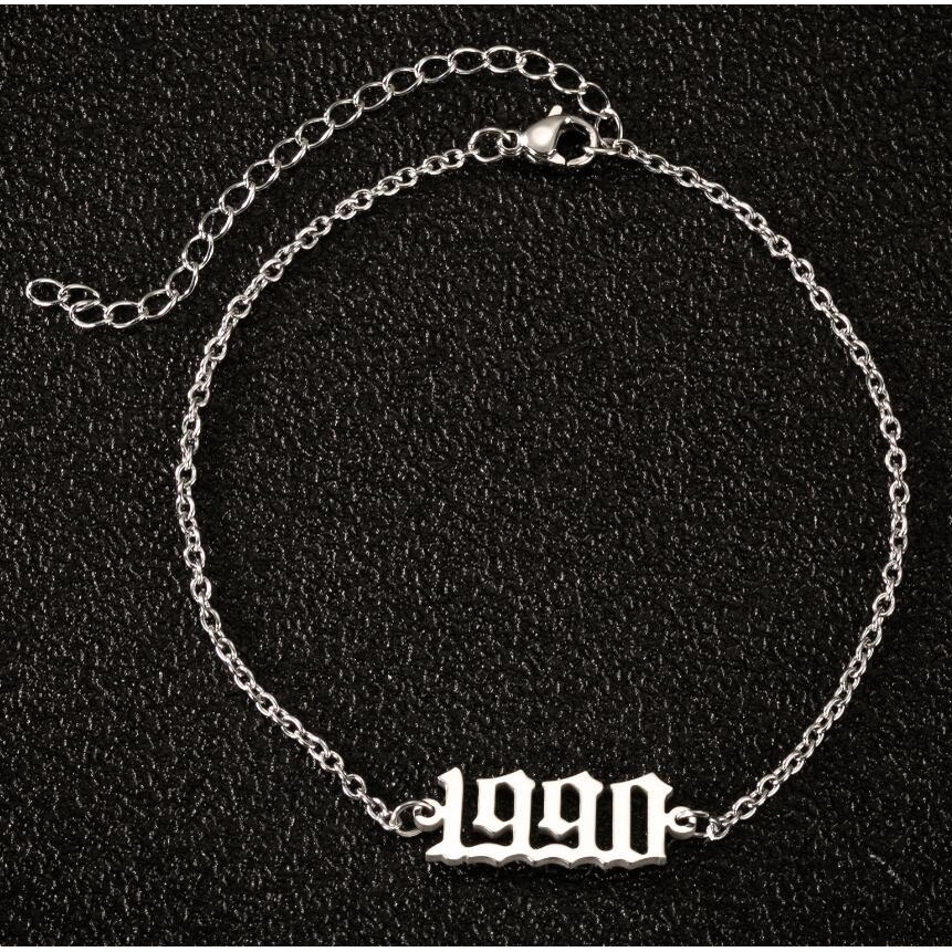 Gelang Kaki Rantai Bahan Stainless Steel Desain Inisial Tahun 1980 1990 1995 Untuk Pria Dan Wanita