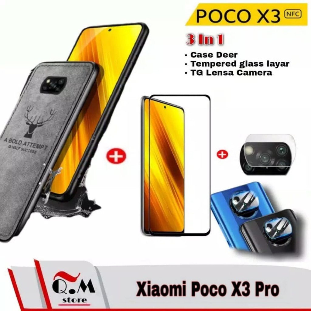 Promo Case Xiaomi Poco X3 Pro / Poco X3 / Poco X3 NFC Case Deer Premium 3-IN-1 Tempered Glass Plus Camera