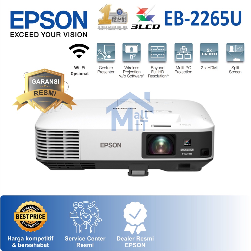 (PACKING KAYU) PROYEKTOR EPSON EB-2265U  EB2265U EB 2265U 2265 U WUXGA 5500 Lumens BERKUALITAS 3LCD