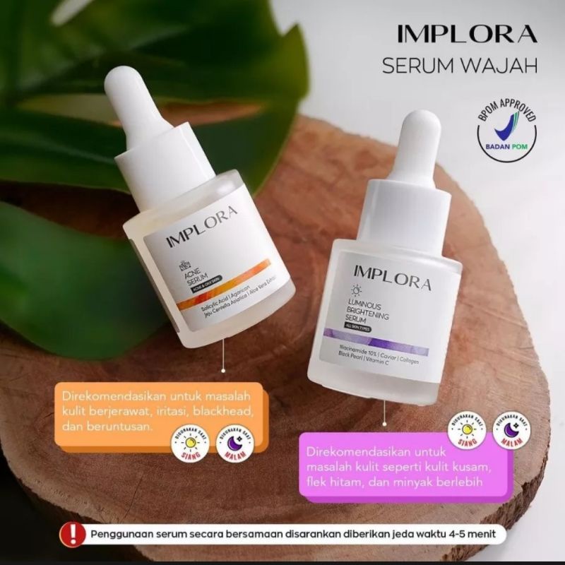 IMPLORA ACNE SERUM / LUMINOUS BRIGHTENING SERUM / MIDNIGHT SERUM / PEELING SERUM / SALMON DNA20ML BPOM