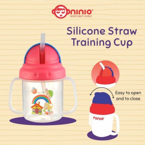 NINIO Straw Sippy Training Cup Handle Gelas Minum Anak Sedotan  F-362