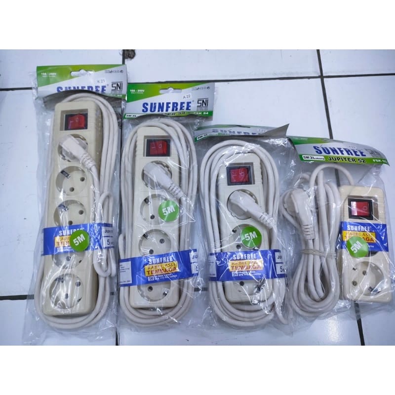 Stop Kontak merk Sunfree kabel 5Meter/ stop Kontak sunfree SNI - 2colokan 5meter
