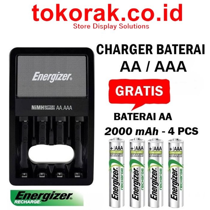 Charger Baterai Aa / Aaa + 4 Baterai Aa 2000 Mah Energizer Maxi