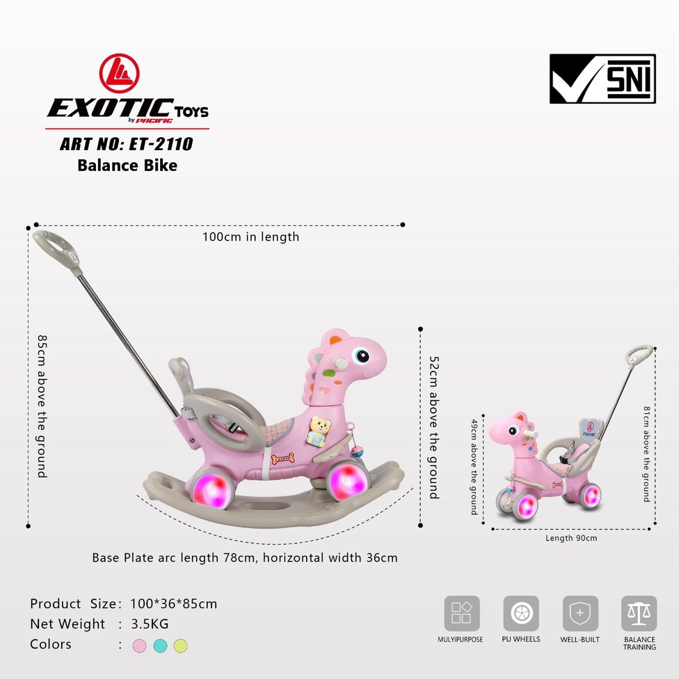 MAINAN ANAK KUDA GOYANG DAN DORONG RIDE ON ET-2110 (3 IN 1 DINO) EXOTIC ET-2108 (3 IN 1 KUDA PONY)