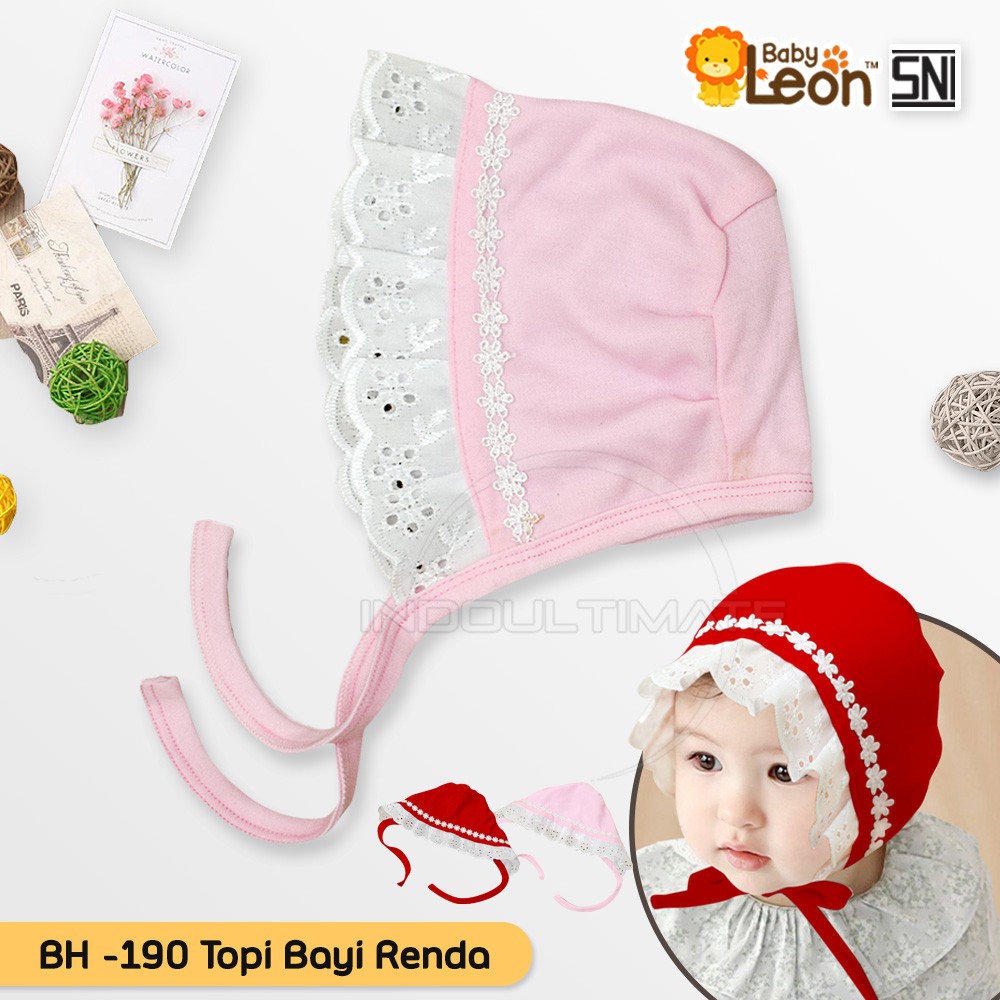 (0-6 Bulan) Topi Bayi Baru Lahir Topi Anak Bayi Perempuan Topi Renda Penutup Kepala Bayi BH-190-PINK