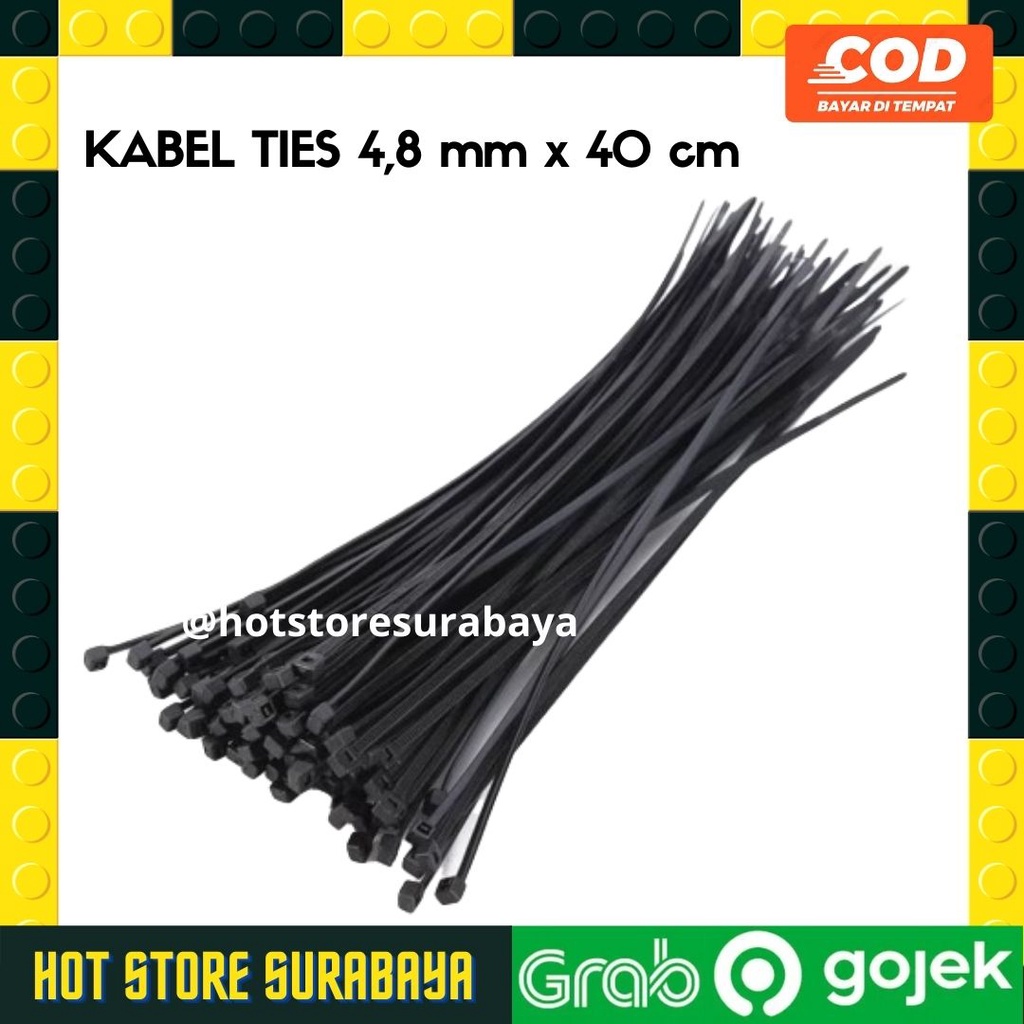 Kabel Ties ISI 100 Hitam Putih 4.8mm x 40 cm / Kabel Tis / Tali Kabel / Pengikat Plastik / Kabel Serut Kretek hot