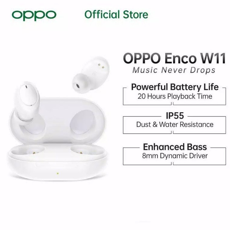 AKSESORIS OPPO ENCO W11 W 11 PUTIH WHITE ORI ASLI 100% ORIGINAL GARANSI RESMI INDONESIA WIRELESS