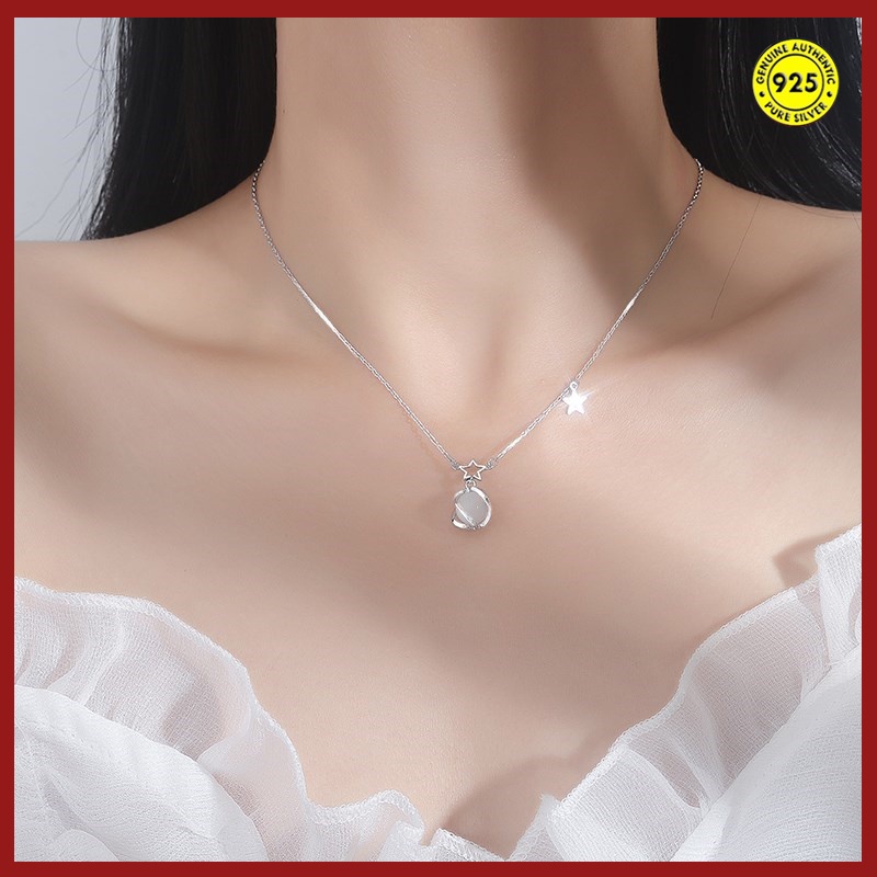 Kalung Rantai Sterling Silver 925 Dengan Liontin Bunga Untuk Wanita