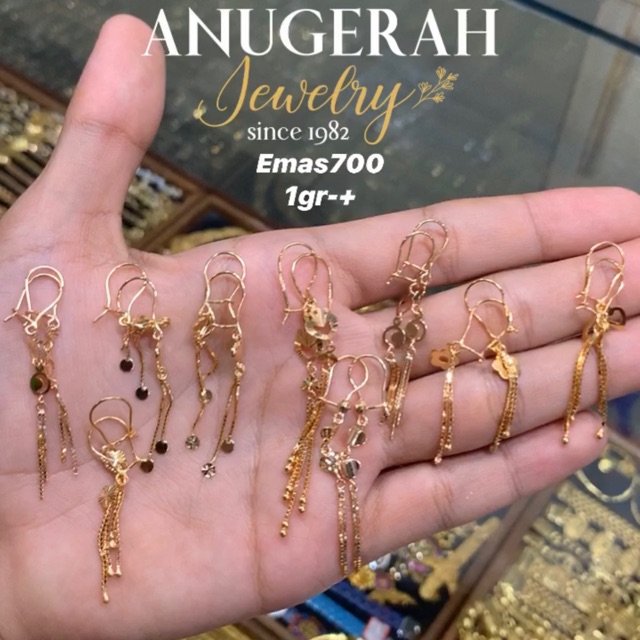 Perhiasan Anting Panjang Motif Emas Asli 700/16K