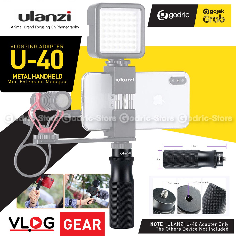 ULANZI U-40 Universal Metal Handle Vlogging Hand Grip for Smartphone HP Camera Vlog U40