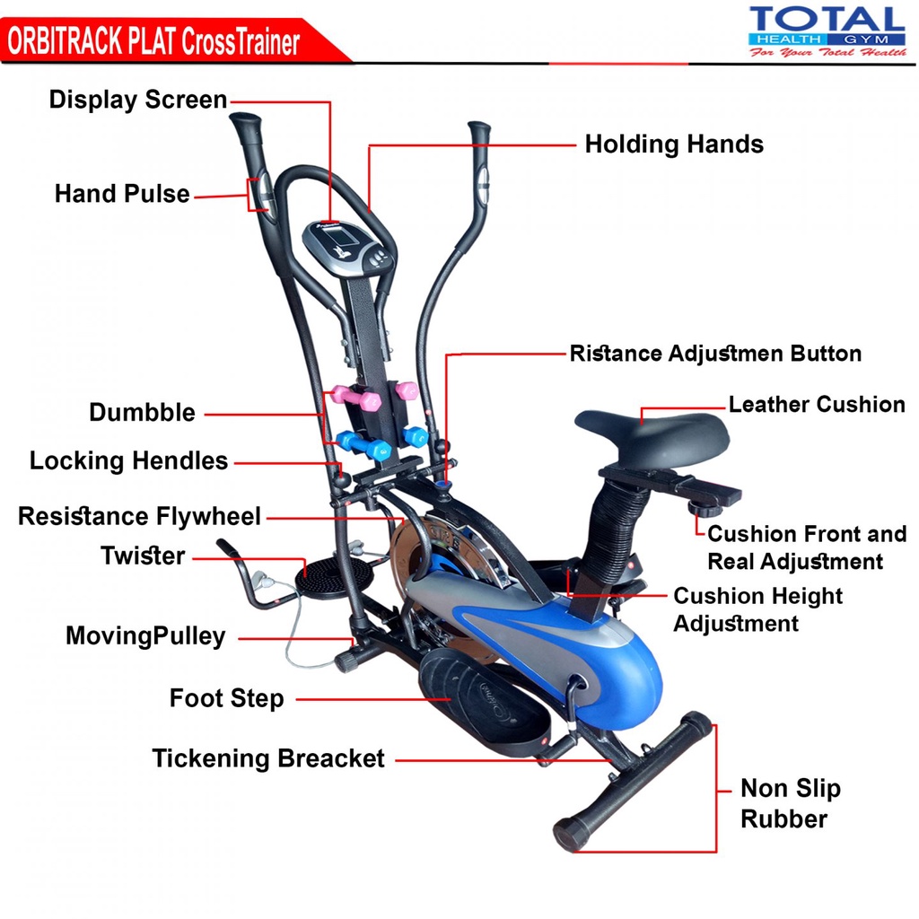 TOTAL HEALTH GYM - New Alat Olahraga Fitness Sport Gym 6 in 1 Sepeda Statis Elliptical Bike Total Static Orbitrack Plat Orbitrek