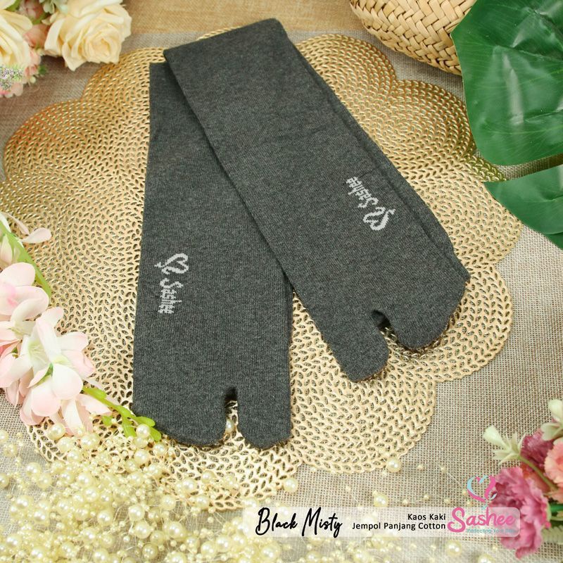 ORIGINAL Kaos Kaki Sashee Jempol Polos Panjang Selutut | Kaos Kaki Sashee Jempol Panjang Katun-Black misty