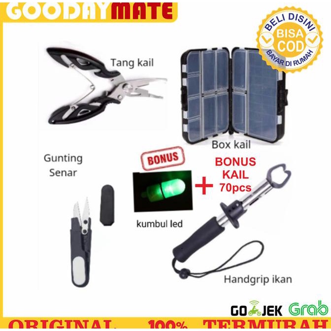 paket peralatan mancing tang gunting pancing box kail fish gripper
