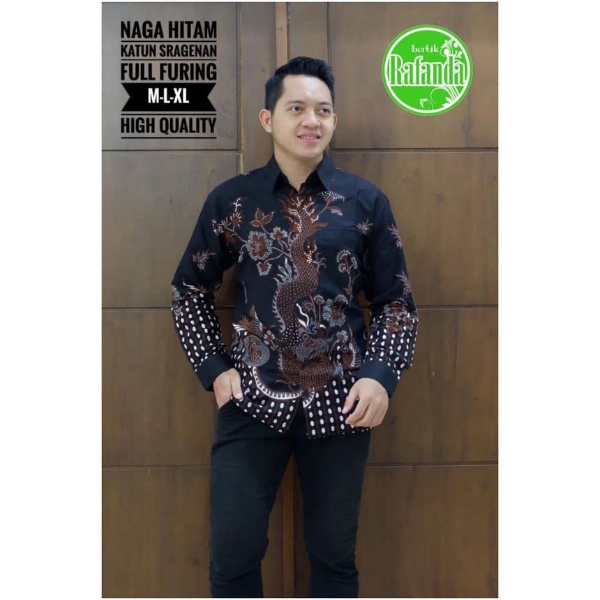 BATIK PREMIUM NAGA HITAM KEMEJA BATIK SOLO PRIA LENGAN PANJANG LAPIS FURING ATASAN PREMIUM MODERN KO