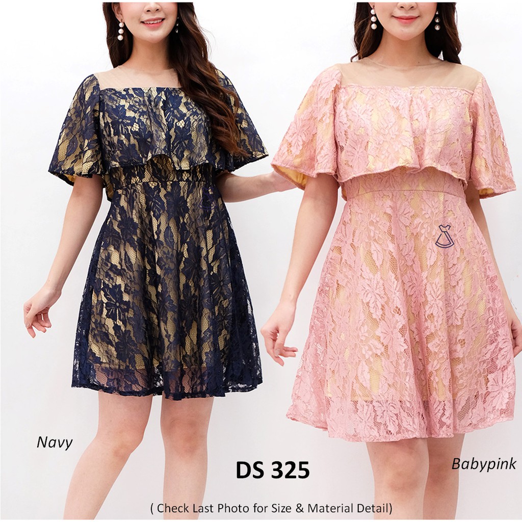 DS325 - DRESS PESTA LACE BRUKAT GLITTER FLARE WANITA