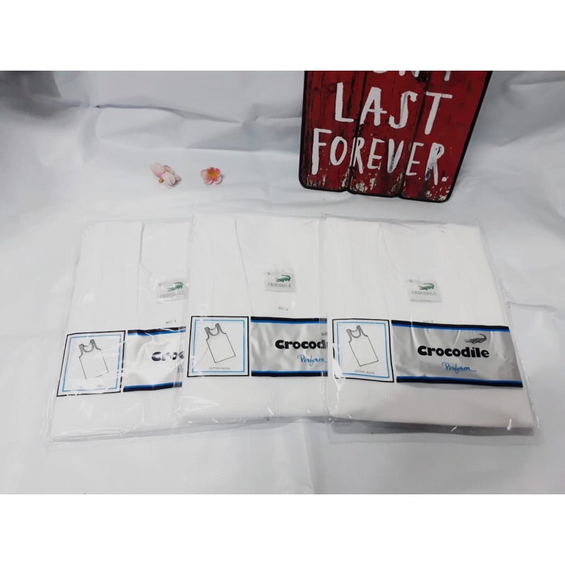 SINGLET CROCODILE PUTIH 801V / SINGLET PRIA CROCODILE / SINGLET CROCODILE SALUR, PASTI ORI, READY