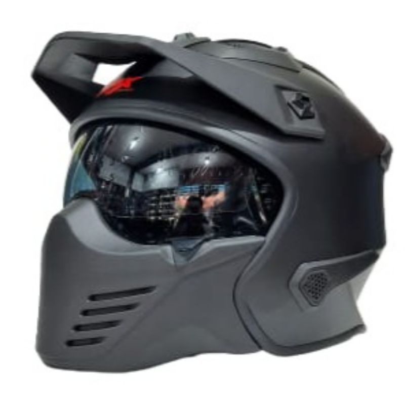 Helm JPX MX 726-R Hitam Doff Helm Full Face Half Face