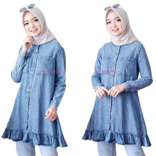 ADORE TUNIK FLODIA - TUNIK JEANS JUMBO XXL BUMIL BUSUI MURAH KANCING BIG SIZE DENIM JEANS LEMBUT GROSIR GBM