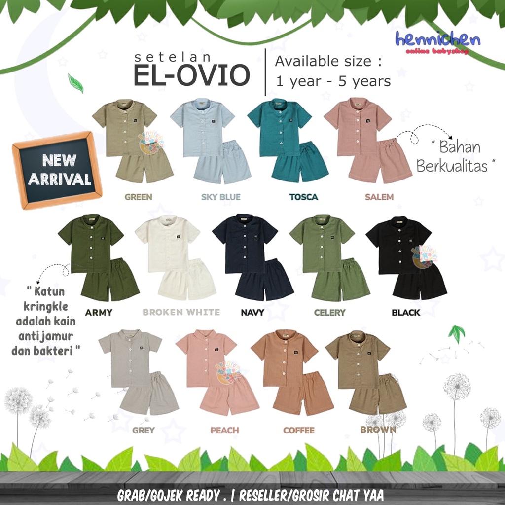 SETELAN EL OVIO -Setelan Anak Kiano Setelan Anak Laki-Laki Perempuan Baju Pendek Celana Pendek (1-5/6 Tahun) OVIKIDS