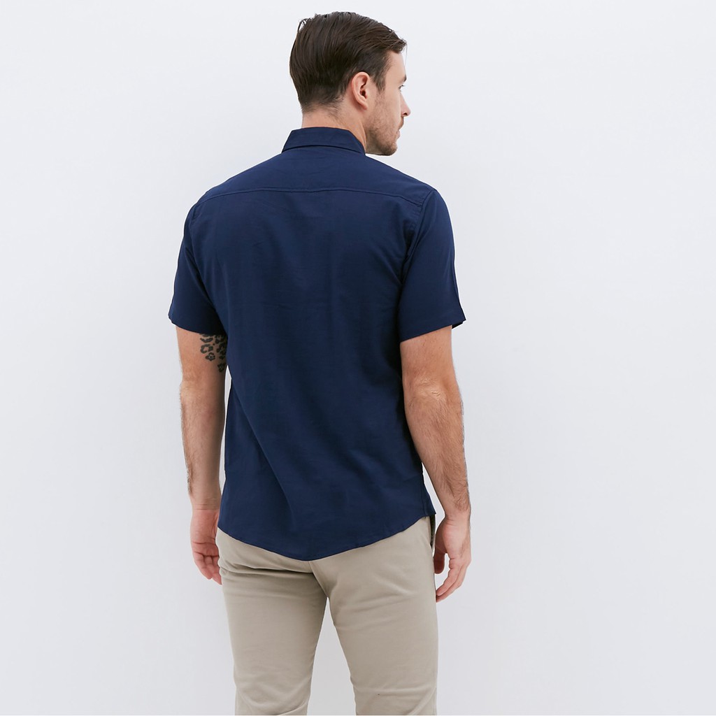 M231 Kemeja Pria Basic Combination Oxford Pendek Navy 1056B-2