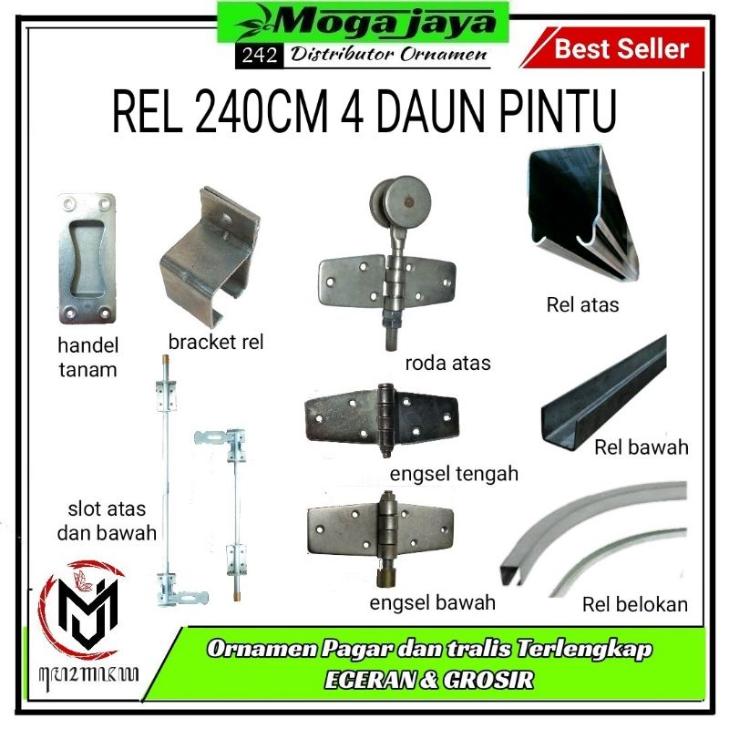 engsel roda garasi SLEDING rel 240cm 4 daun pintu garasi set lokal bukan wina dexon