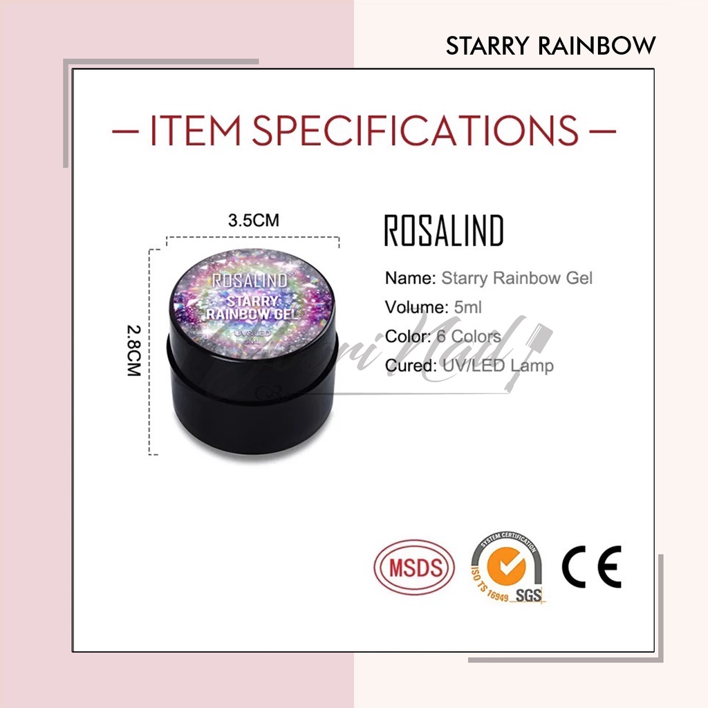 Rosalind starry rainbow gel 5ml glitter rosalind pot glitter gel uv led lamps kutek gel