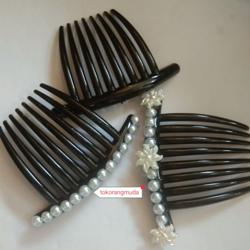 Sirkam Rambut Pesta Sirkam Sanggul Hiasan Rambut Aksesoris Sirkam Hitam Polos Mutiara Bunga