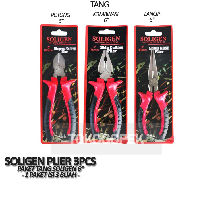 PAKET 3PCS - SOLIGEN TANG LANCIP + POTONG + KOMBINASI 6&quot; INCH