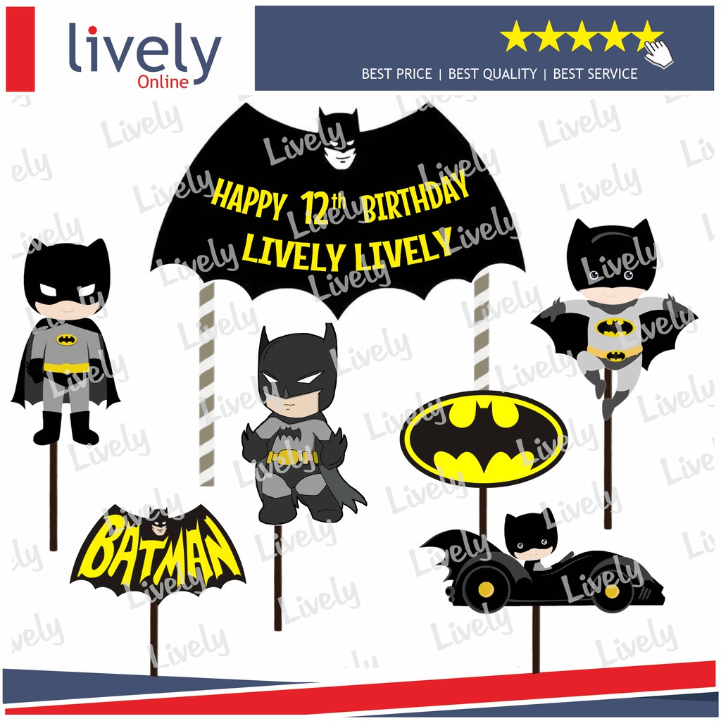 CUSTOM NAMA HIASAN KUE ULANG TAHUN KARAKTER BATMAN 02 CAKE TOPPER HAPPY BIRTHDAY