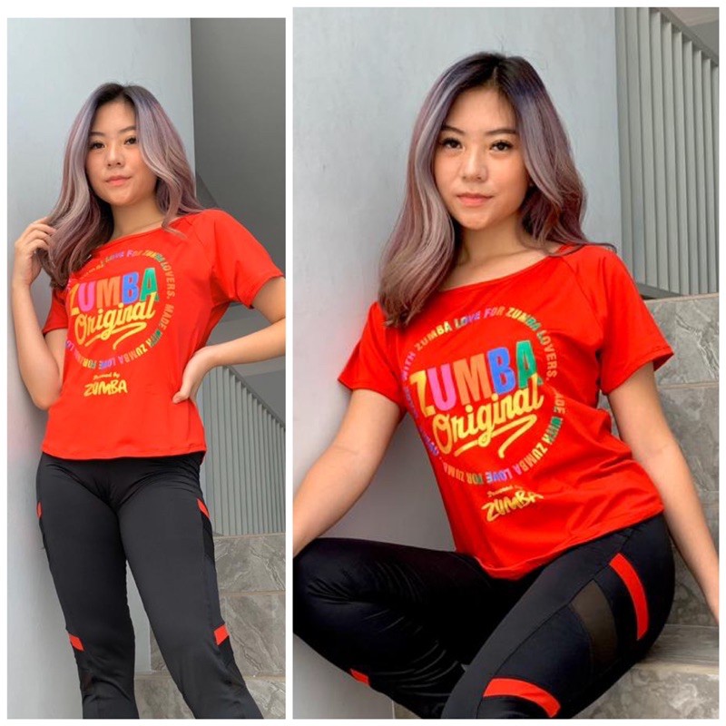 Atasan senam aerobik zumba yoga gym fitness model Sabrina Zumba/ Kaos zumba Original