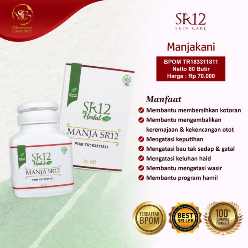 MANJAKANI SR12 BUTIR / PROMIL / SOLUSI KEPUTIHAN / ATASI MASALAH KEWANITAAN / MANJA SR12 / OBAT KISTA / MANJAKANI SR12 HERBAL SKINCARE BPOM BUTIR / PROMIL / SOLUSI KEPUTIHAN / ATASI MASALAH KEPUTIHAN MIOM KISTA