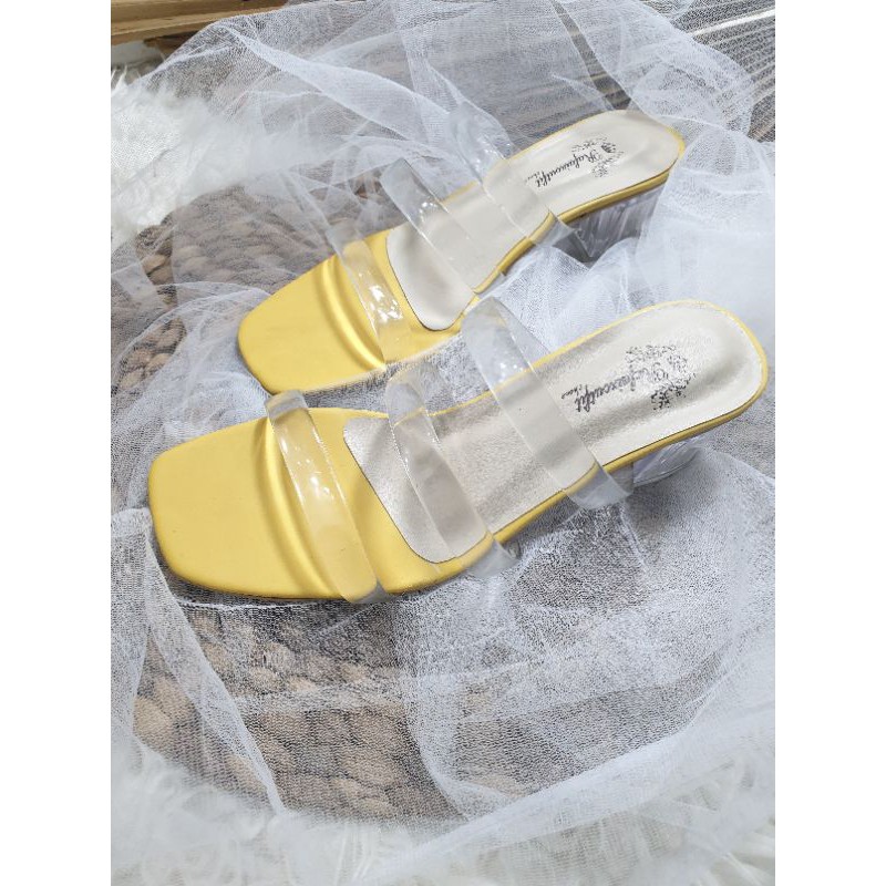 sandal amira kuning 5cm sandal wanita cantik sandal kaca