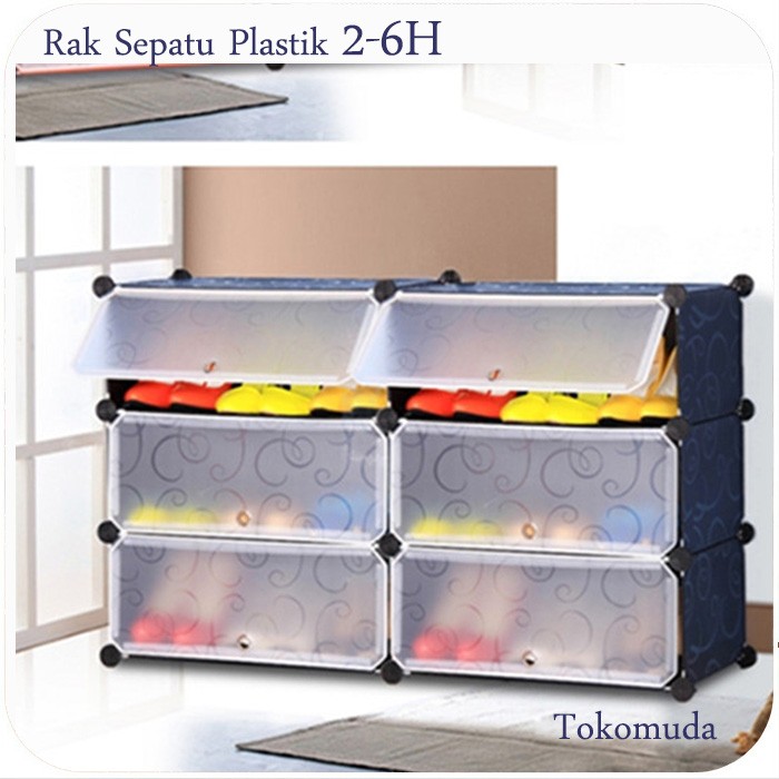 Lemari Plastik Sepatu 2-6 / Rak Sepatu 2 Susun 6 Pintu Anti Air Tahan Kotor