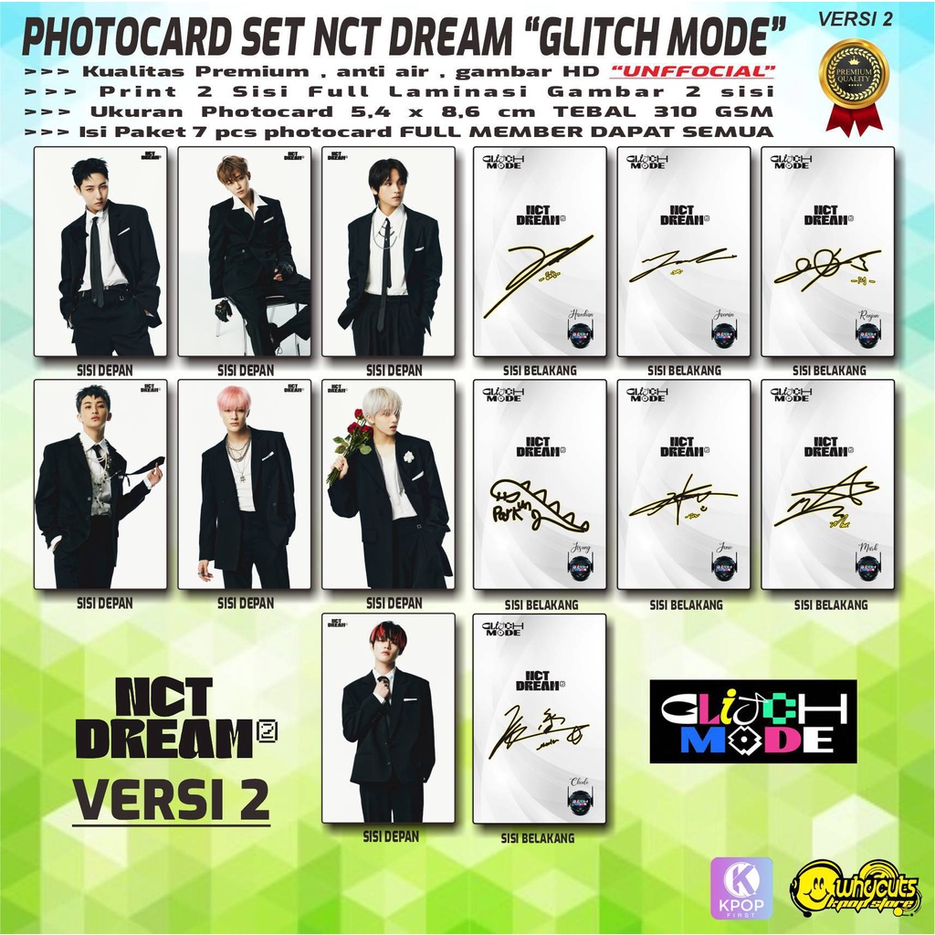 PHOTOCARD HOLOGRAM PREMIUM NCT DREAM GLITCH MODE / PRINT 1 DAN 2 SISI / FULL LAMINASI GLOSSY SUPER TEBAL