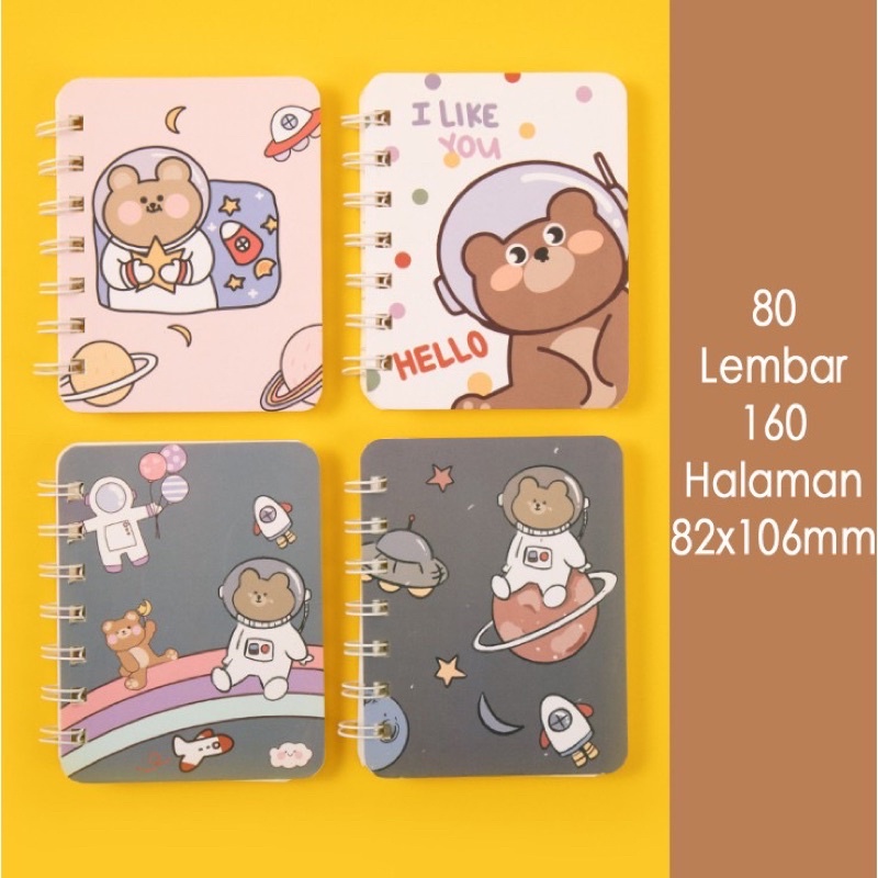 

notebook ring notepad notes size A7 motif bear space beruang lucu astronot kawaii korea imut cute murah bagus