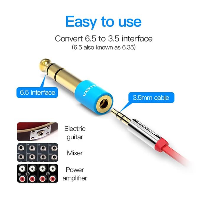 Vention S01 converter Jack 3.5mm to 6.5mm headphone kecil ke besar