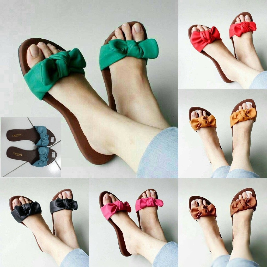Sandal Flat Alexa Pita Tosca Merah Kuning Hitam Putih Sandal Flat Alexa Pita Tosca Merah Kuning Hitam Putih