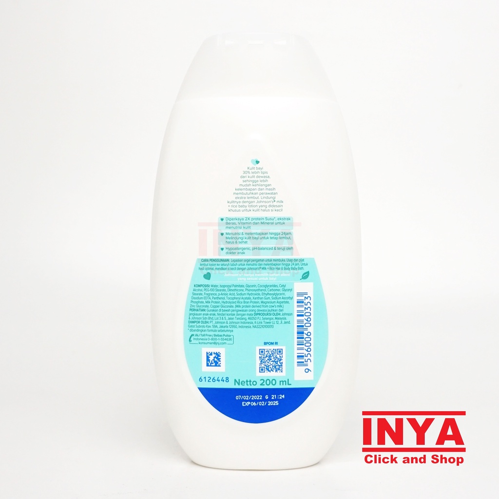 JOHNSON MILK + RICE BABY LOTION 200ml - Hand &amp; Body Lotion Bayi